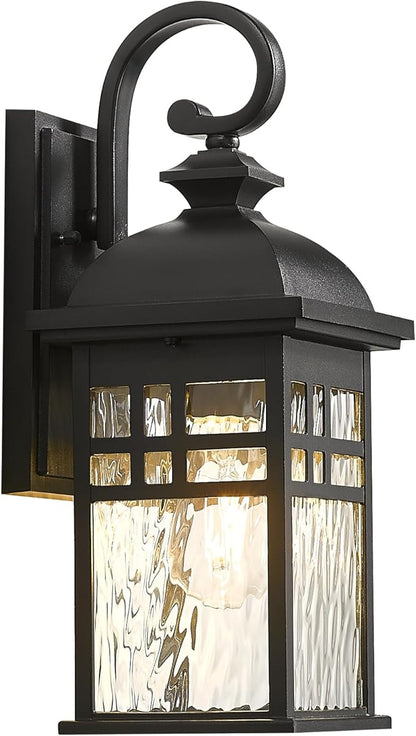 Outdoor Wall Lights Exterior Black Outdoor Light Fixtures Wall Mount with Water Ripple Glass Waterproof Anti-Rust Outside Wall Sconce Porch Lights for House Garage Doorway