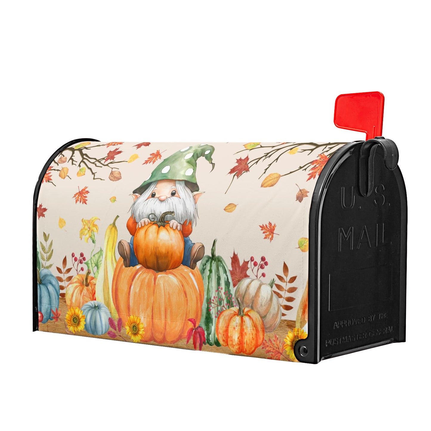 Fall Gnome Mailbox Cover - Magnetic Autumn Pumpkin Decor - Large Size 25.5 x 21 Inch - Waterproof - For Outdoor Garden Yard Home