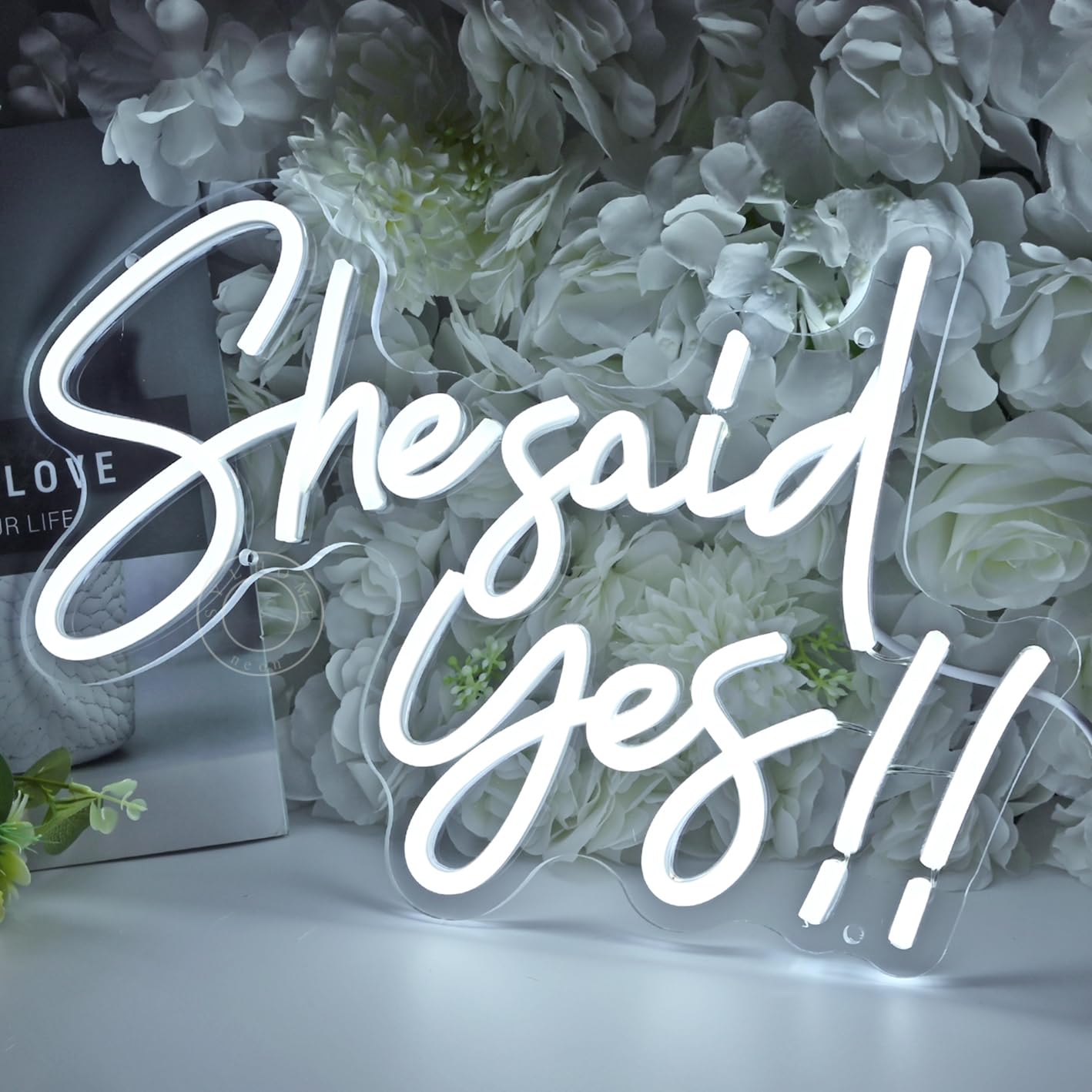 SYLHOME She Said Yes !! Led Neon Light Up Sign Propose Engagement Marry Me Wedding Party Wall Decor Sign Bachelorette Bridal Shower Party Bedroom Sign 15.8"X10.2" USB Cold White