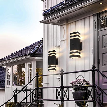 Dusk to Dawn Outdoor Lighting, LED Wall Sconce Sensor Waterproof Porch Lights 14W Black Exterior Up and Down Light Fixture for Porch Hallway Patio Garden Corridor