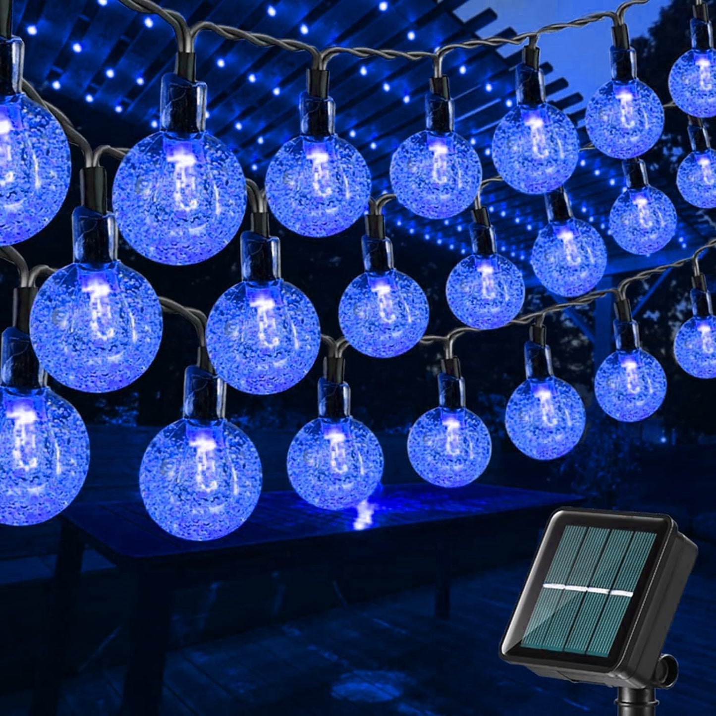Toodour Solar String Lights Outdoor, 56ft 100 LED Globe String Light with 8 Mode, Waterproof Crystall Ball Lights Solar Patio Lights for Garden, Lawn, Patio, Gazebo, Yard, Outdoor Decor - Blue