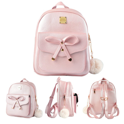 Aogist Mini Leather Backpack Purse 3-Pieces Fashion Bowknot Zipper Bags Cute Casual Travel Daypacks for Women (Pink)
