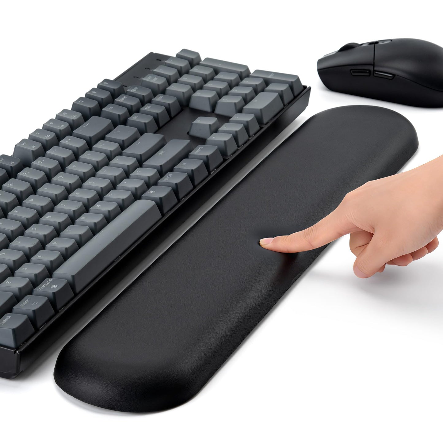 ASFSKY Keyboard Wrist Rest for Full-Size Mechanical Keyboards, 17-Inch Ergonomic Memory Foam Wrist Support with PU Leather Surface, Easy to Clean for Office, Gaming & Coding (Classic Black)