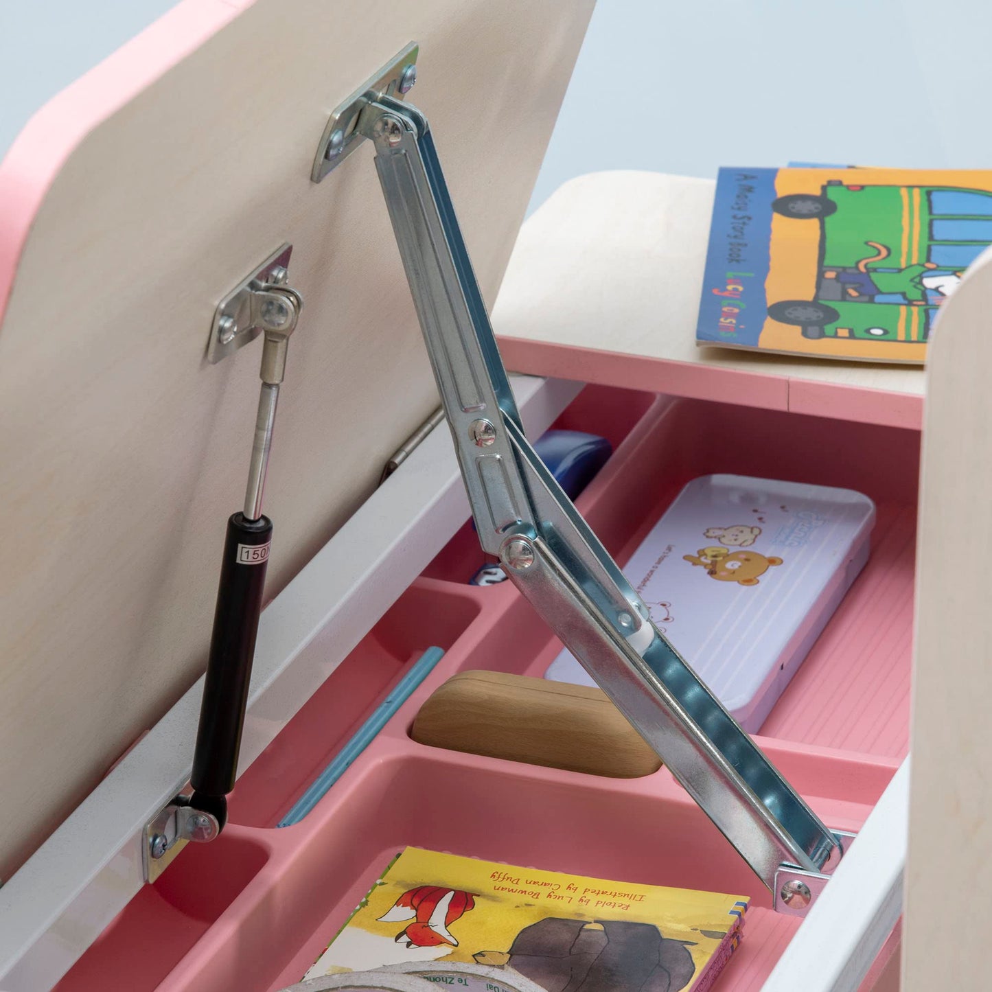 Qaba Wooden Kids Study Desk, Height Adjustable Children School Study Table, Student Writing Desk with Tilt Desktop, Drawer, Storage Shelf, Pen Holder, Pink