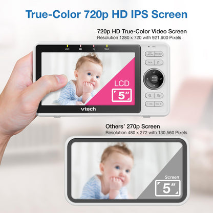 VTech Upgraded Smart WiFi Baby Monitor VM901, 5-inch 720p Display, 1080p Camera, HD NightVision, Fully Remote Pan Tilt Zoom, 2-Way Talk, Free Smart Phone App, Works with iOS, Android