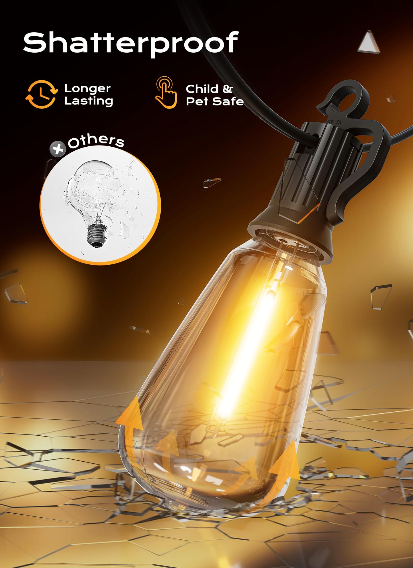 Brightown Outdoor String Lights, 150FT 75+2 LED ST38 LED Patio Lights Shatterproof, Dimmable IP65 Waterproof Connectable Hanging Outdoor Light for Backyard, Porch, Deck, Balcony