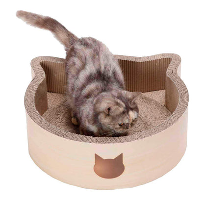 NECOICHI Cat-Headed Scratcher Bed (Birch, Large) | Cardboard Cat Scratcher Bowls for Indoor Cats - Cat Scratching Board, Cat Scratch Pad Lounger with Reversible Usability and Extra Comfort for Lounge