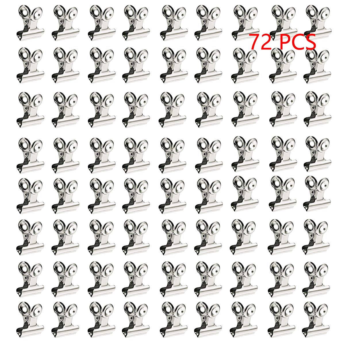 XMHF 72Pcs Mini Bulldog Clip, Silver Stainless Steel File Money Binder Clips Clamps/Metal Food Bag Paper Clips for Paper Organizers, Photo Wall Decoration, Home and Office Decoration, 0.87inch Wide