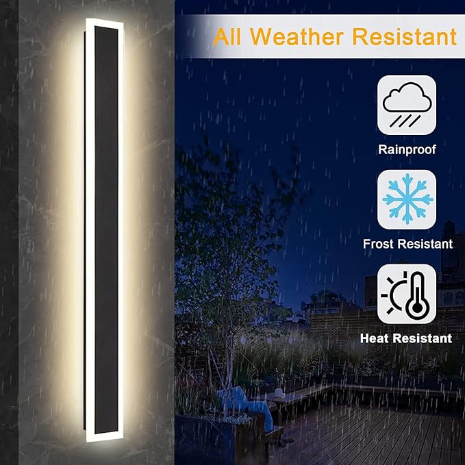 2Pack-47.2INCH Long Outdoor LED Wall Lights,38W Waterproof IP65 Warm White 120V LED Wall Mount Light Fixture Acrylic Black Exterior Wall Lights for House Courtyard Balcony Porch