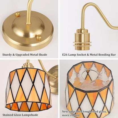 Vintage Battery Operated Wall Sconce Set of 2, 5000mAh Rechargeable Wall Lamp 12 RGB Colors Dimmable, Gold Lights Fixture for Bedroom Bathroom Living Room Hallway Orange Checker