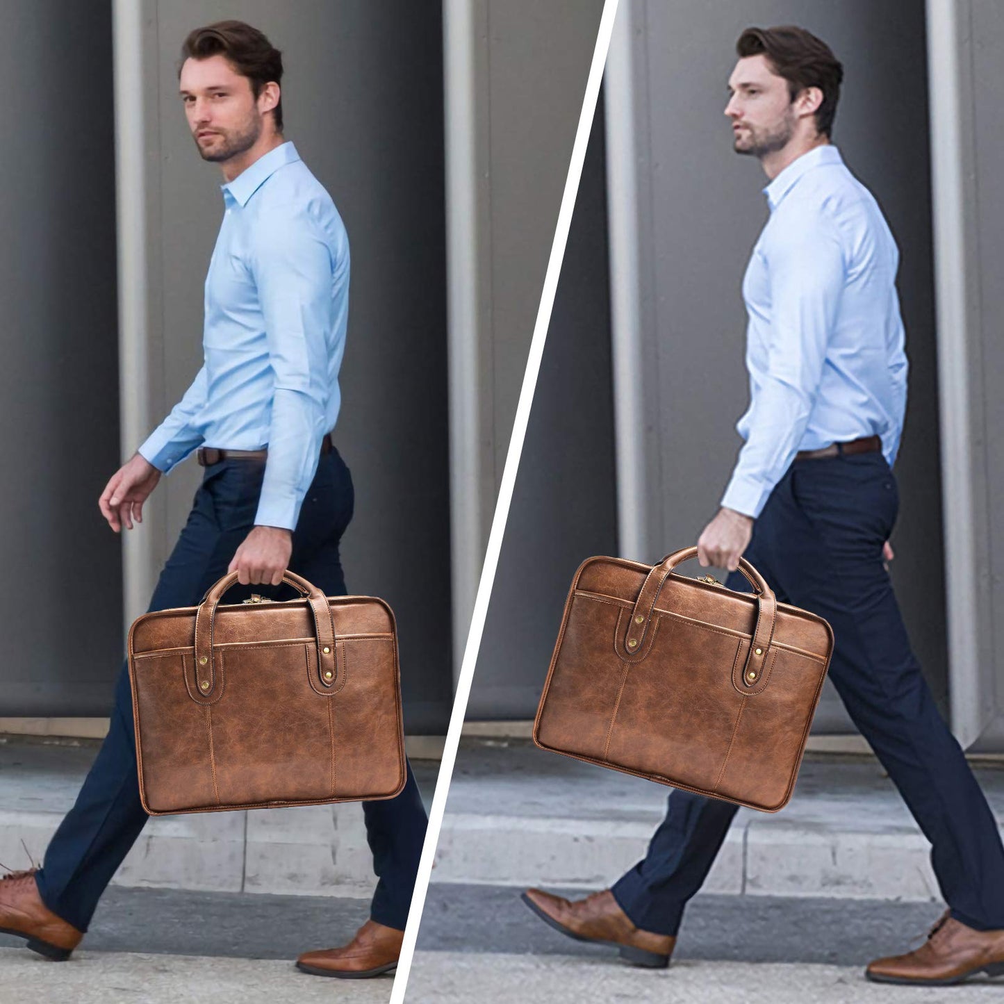 Leather Briefcase for Men - 15.6 Inch Business Laptop Bag - Water Resistant Vintage Messenger Bag - Brown