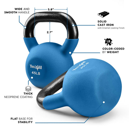 Yes4All Neoprene Coated & Kettlebell Sets - Hand Weights for Home Gym & Dumbbell Weight Set training 45 LB - Pair