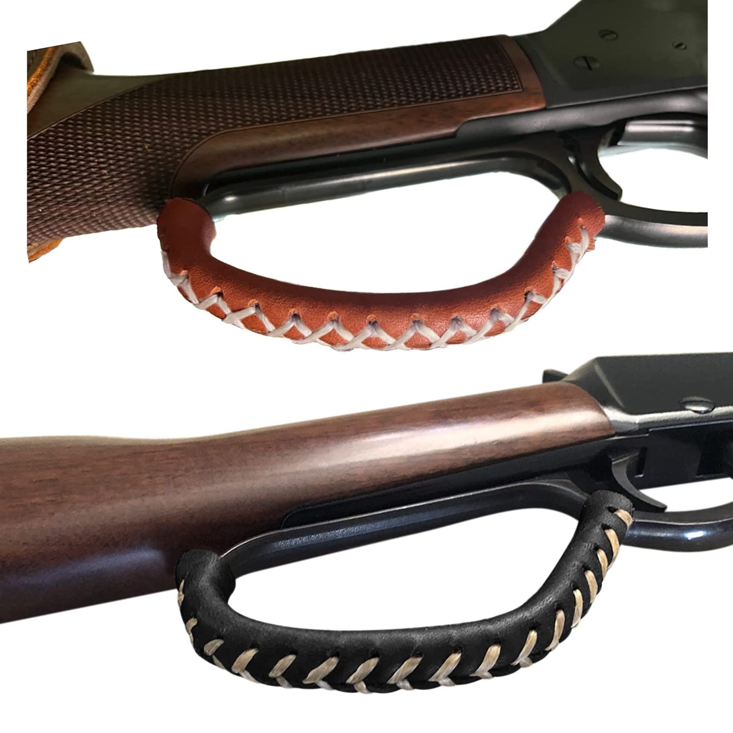 Tas Trost Cowhide Leather Lever Wrap For Lever Action Rife, Shotgun For Hunting Shooting (Brown ×1，Black×1, 6inch)