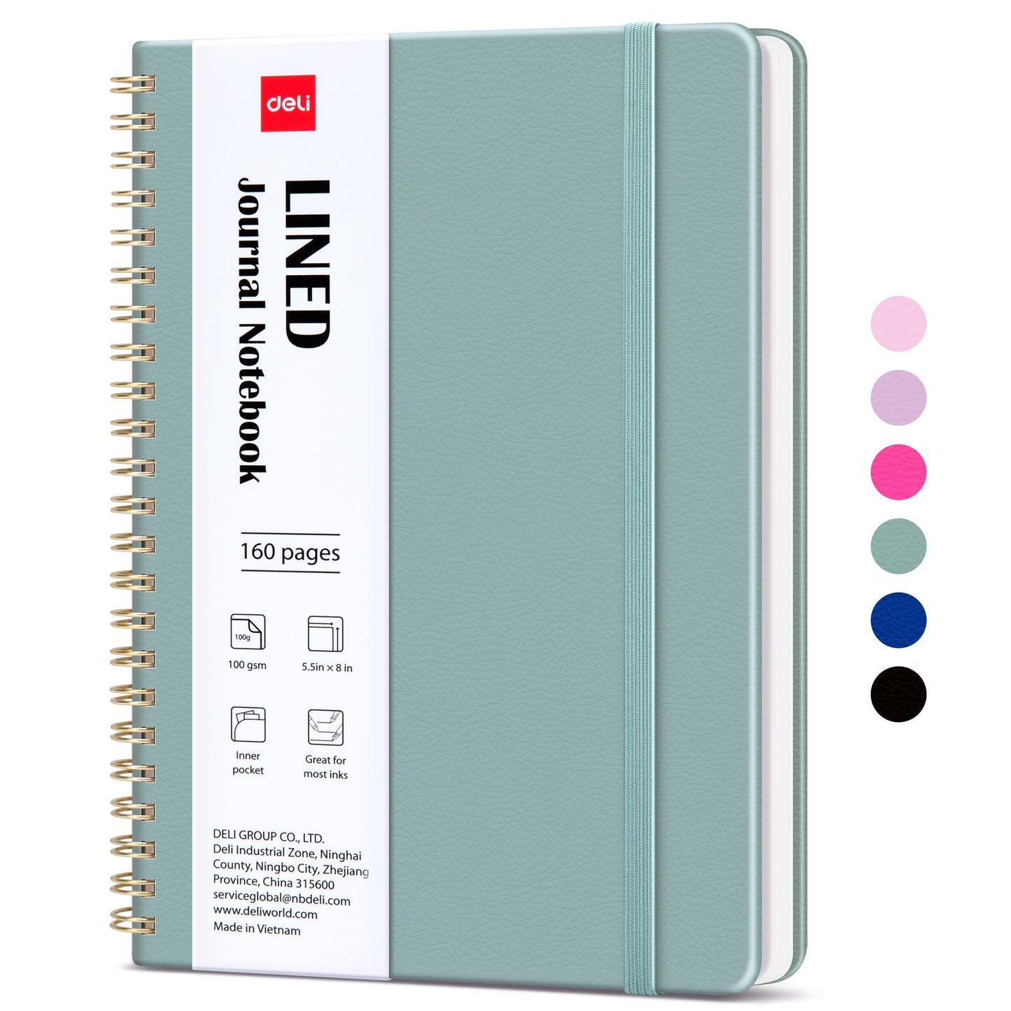 deli Green Lined Spiral Journal Notebook, 160 Pages, A5 (5.5"x8") Hardcover Writing Notebook, College Ruled Spiral Bound Journal for Women & Men - Perfect for Work, School, Office & Note Taking
