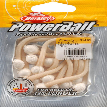 Berkley PowerBait Floating Mice Tails Fishing Bait, Glow, 3in | 8cm, Irresistible Scent & Flavor, Lifelike Presentation, Ideal for Trout, Bluegill, Crappie, Perch and More
