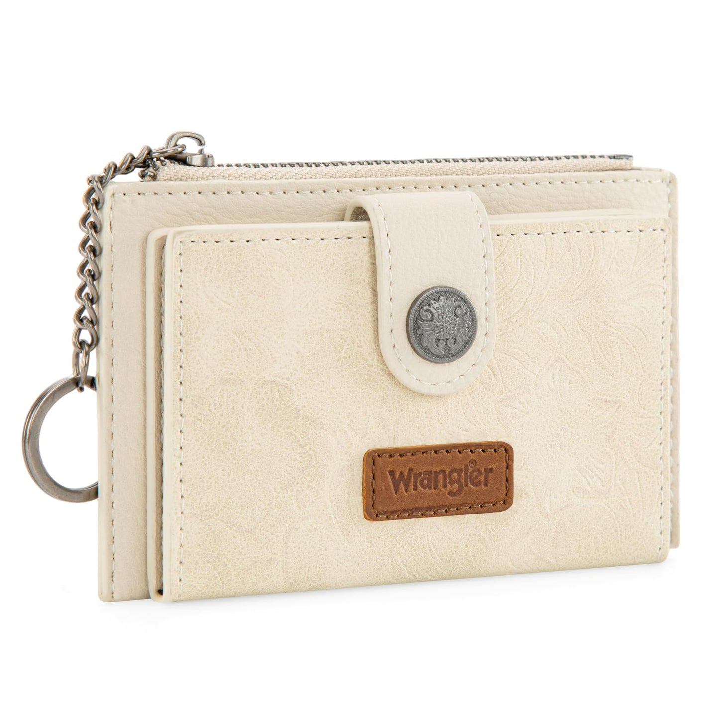 Montana West X Wrangler Keychain Wallet Western Tooled Credit Card Holder Slim Minimalist Wallet with Rfid Lining and Smooth Metal Zipper