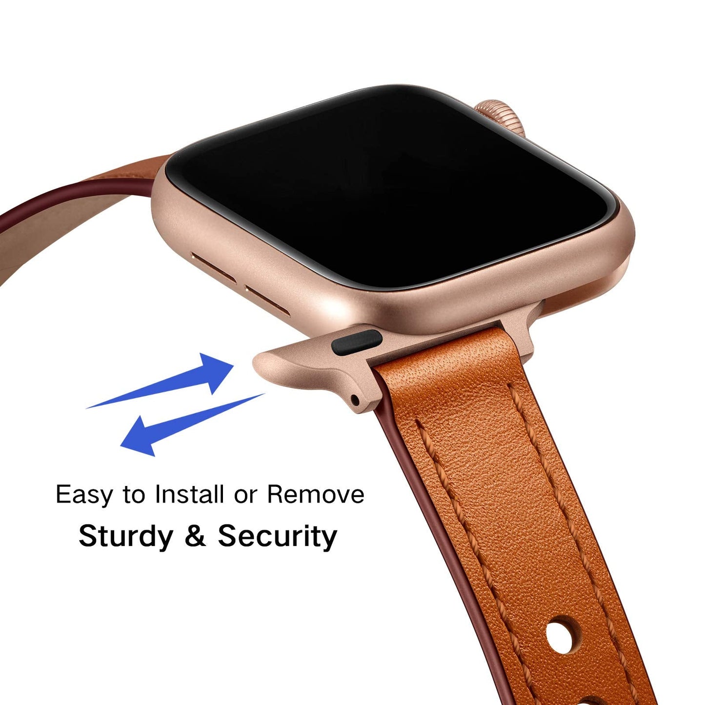 OUHENG Slim Bands Compatible with Apple Watch Band 42mm 41mm 40mm 38mm, Women Genuine Leather Replacement Thin Strap for iWatch SE 3/2/1 Series 11 10 9 8 7 6 5 4 3 2 1 (Brown/Rose Gold)