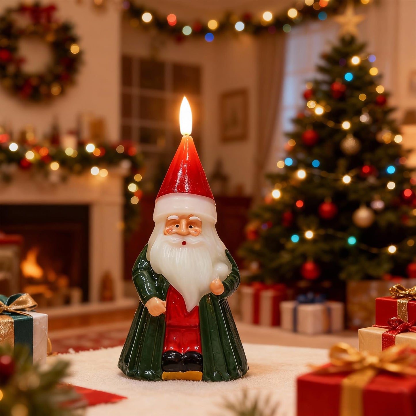 KunSwenn Santa Claus Christmas Flameless Candles with 6 Hour Timer, Christmas Candles Battery Operated Hand Carved LED Flickering Candle with 3D Wick for Home Holiday Xmas Decorations