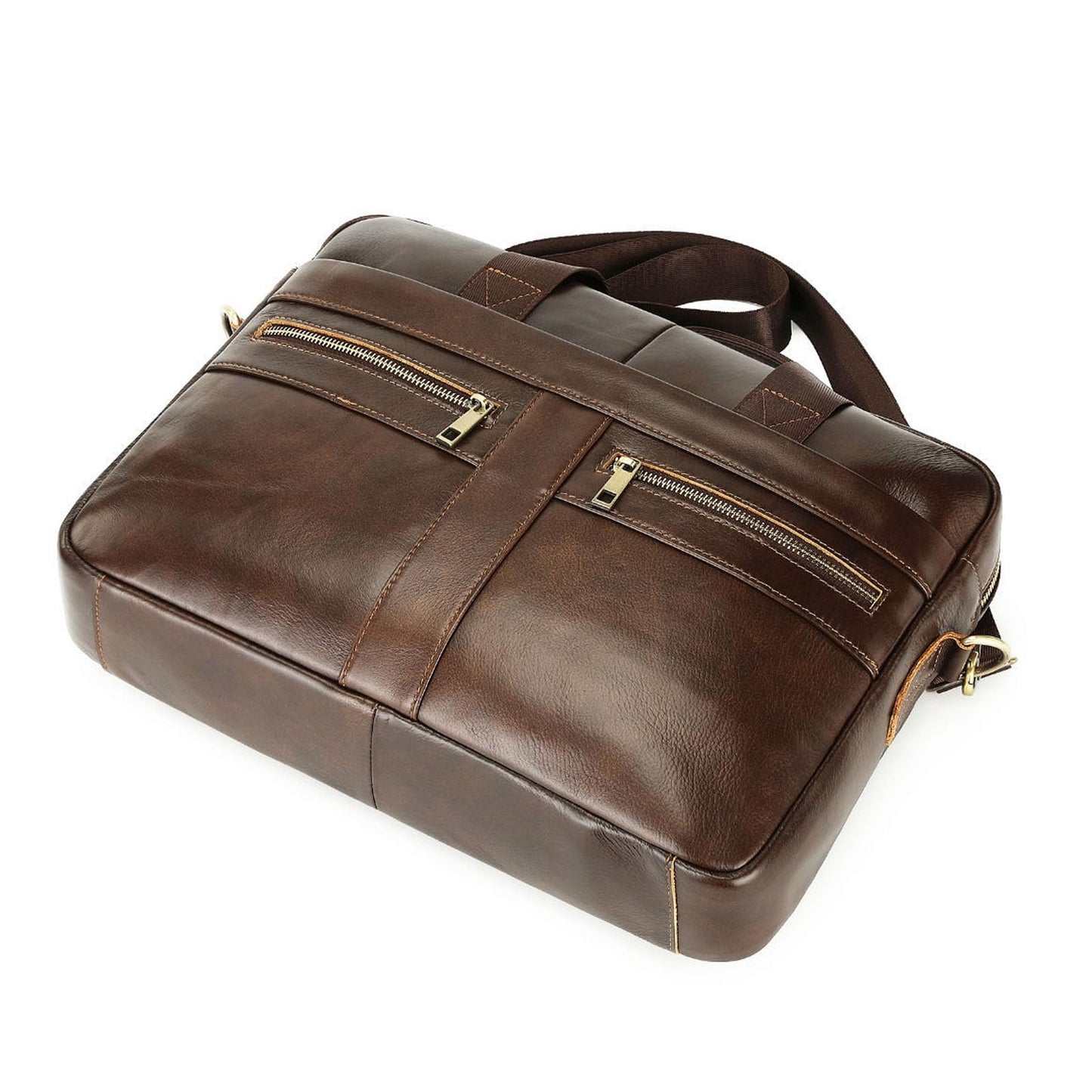 SHENGLAICAI 15.7 Inch Leather briefcases Laptop Messenger Bags for Men Best Office Shoulder Satchel Laptop Bag (Coffee)