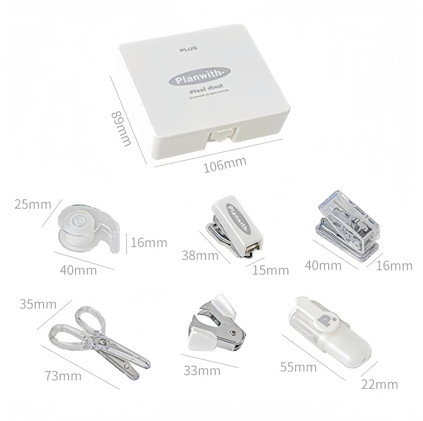 HannaFires 8-Piece Mini Office Supplies Kit Set - Portable Desk Accessories Set for School, Office & Back to School Gift (White)