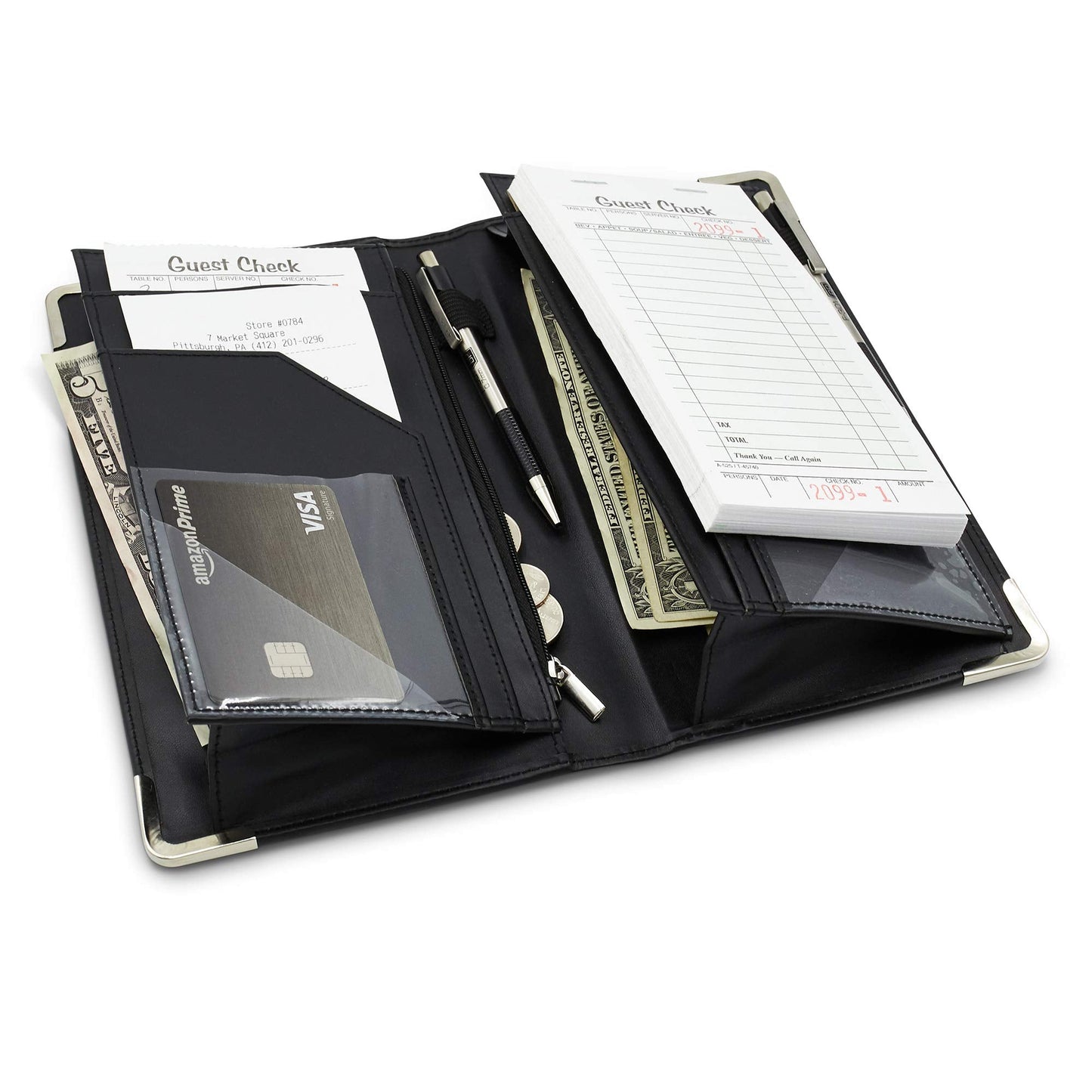 Brinero Premium Server Book, Newly Improved Bulk Pockets Stronger Magnets, 2 Pen Holders, Zipper Pocket, Firm Writing Surface