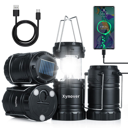 Xynover 4-Pack Solar Camping Lanterns - Rechargeable LED with USB/Solar/AA Battery | Magnetic Base & Hanging Hook | Collapsible, Waterproof for Emergency, Hiking, Power Outages