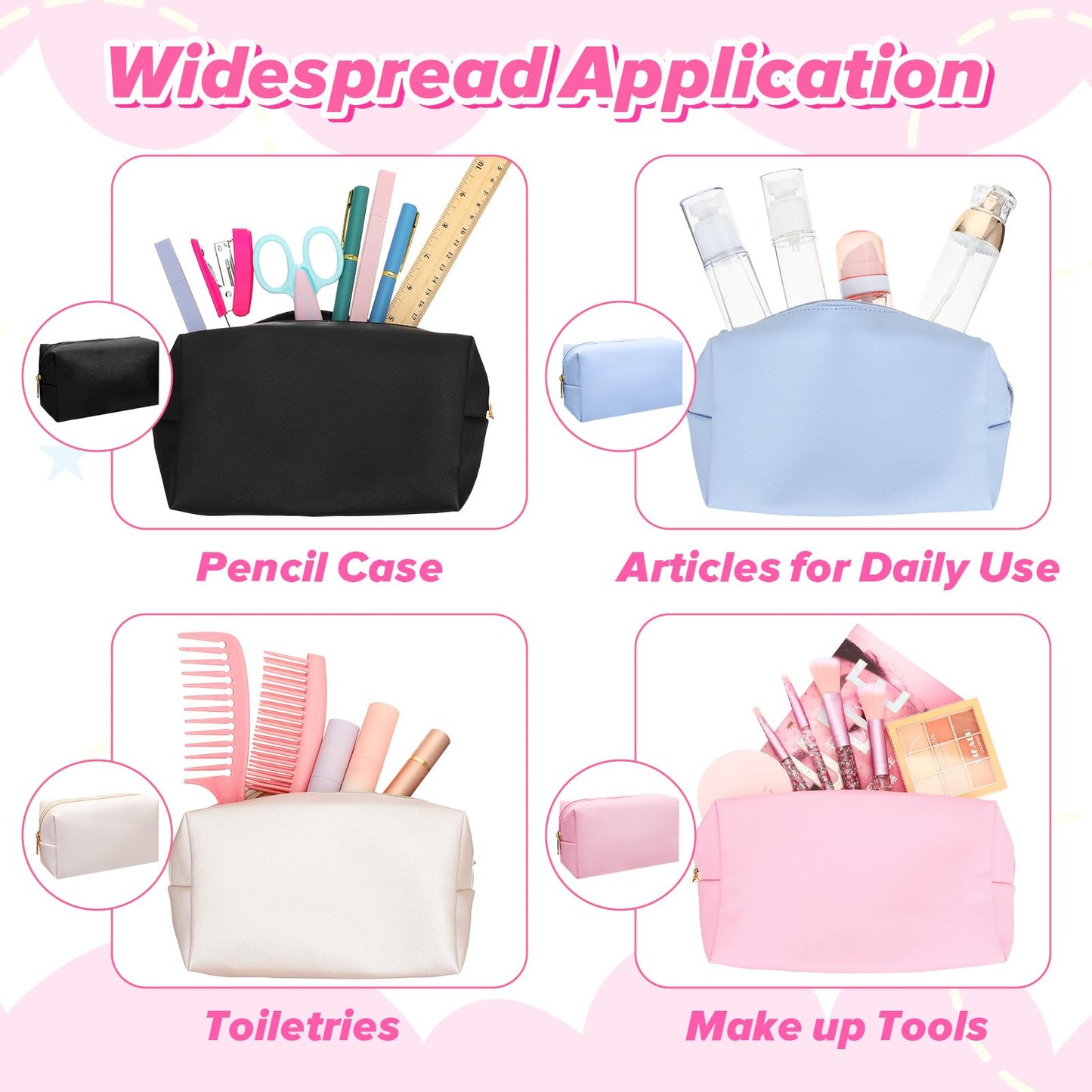Limbeuuu 12 Pcs Preppy Makeup Bag PU Leather Cosmetic Bag Bulk Makeup Plain Pouch Waterproof Toiletry Purse for Women Traveling Preppy Pencil Case Travel Purse Cosmetic(Mixed Colors