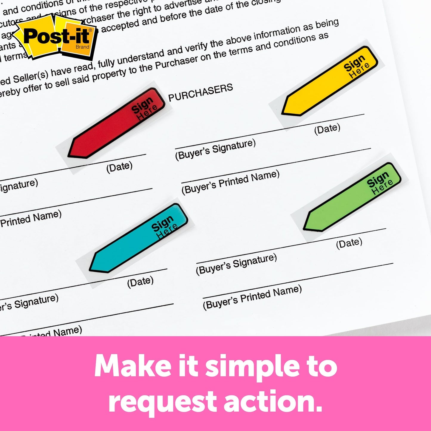 Post-it Message Flags, Sign and Date, 30/Dispenser, 4 Dispensers/Pack, .47 in Wide, Assorted Colors (684-SD) (3 Pack)