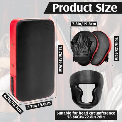 Gemscream 10 In1 Punching Mitts Kick Pad Set Taekwondo Pads Boxing Mitts Focus Pads Boxing Gloves Safety Head Guard Wrist Band for Kickboxing, Karate, Muay Thai, MMA Training(Black)