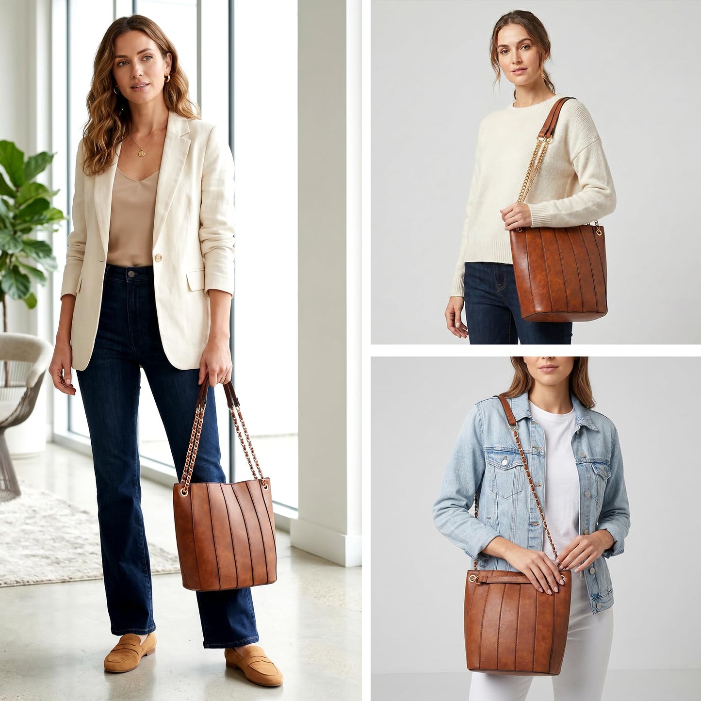 Vegan Leather Purses for Women, Faux Leather Handbags for Women, Bucket Purse, Top Handle Bag