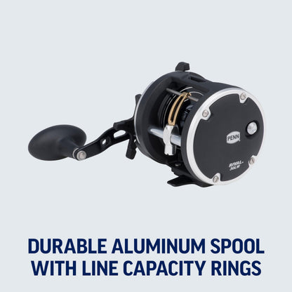 PENN Rival Level Wind Conventional Boat Fishing Reel, HT-100 Star Drag, Max of 15lb | 6.8kg, Forged and Machined Aluminum Spool, RIV20LW, Black