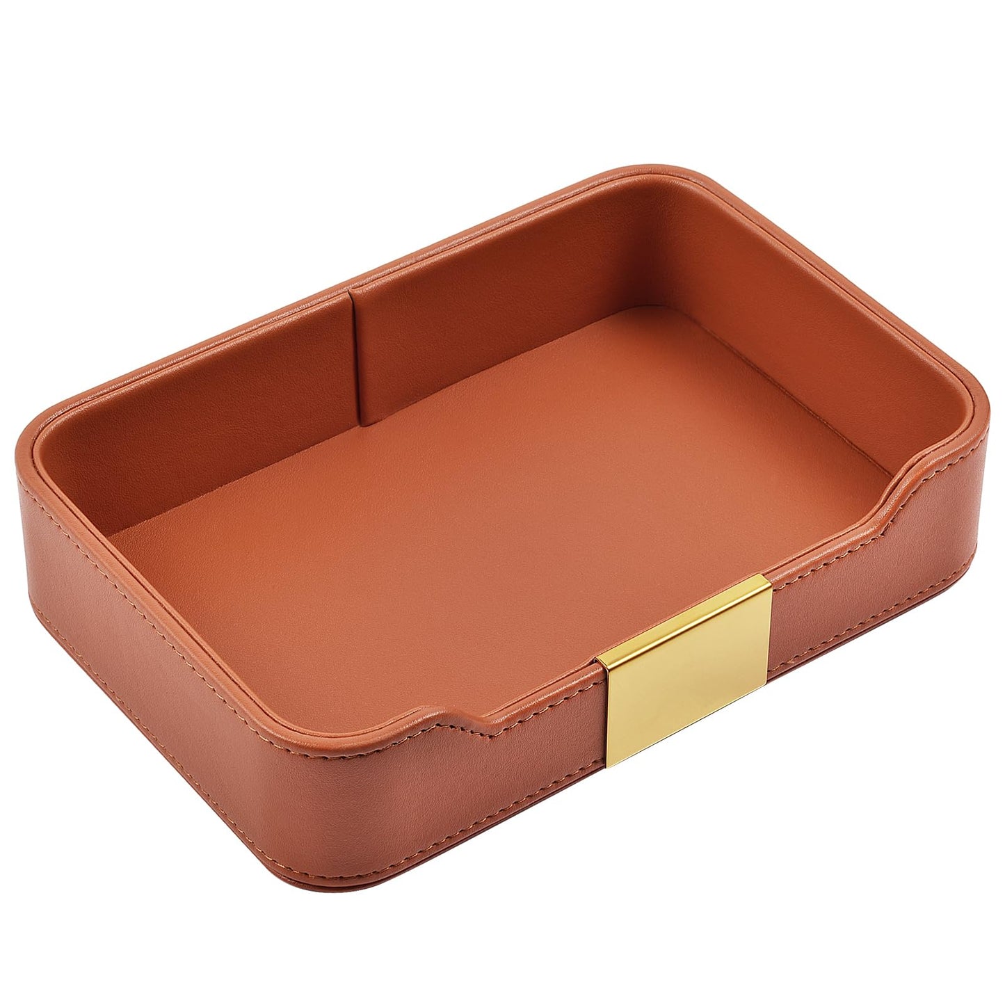 RHCSZ Luxury Leather Valet Tray Desktop Storage Organizer,Bedside Vanity Catchall Tray Nightstand Caddy Holder for Cosmetic,Jewelry,Watch,Keys,Phone,Wallet,Remote Controller,Pen,Orange