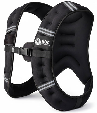 Roc Outdoors Weighted Vest W/ Rub-Free Technology for Woman and Men, 5lb/10lb/15lb/20lb/30lb Weight Vest with Reflective Stripe for Workout, Strength Training, Running, Walking, Fitness, Weight Training, Weight Loss, Weightlifting (Black, 5lb)