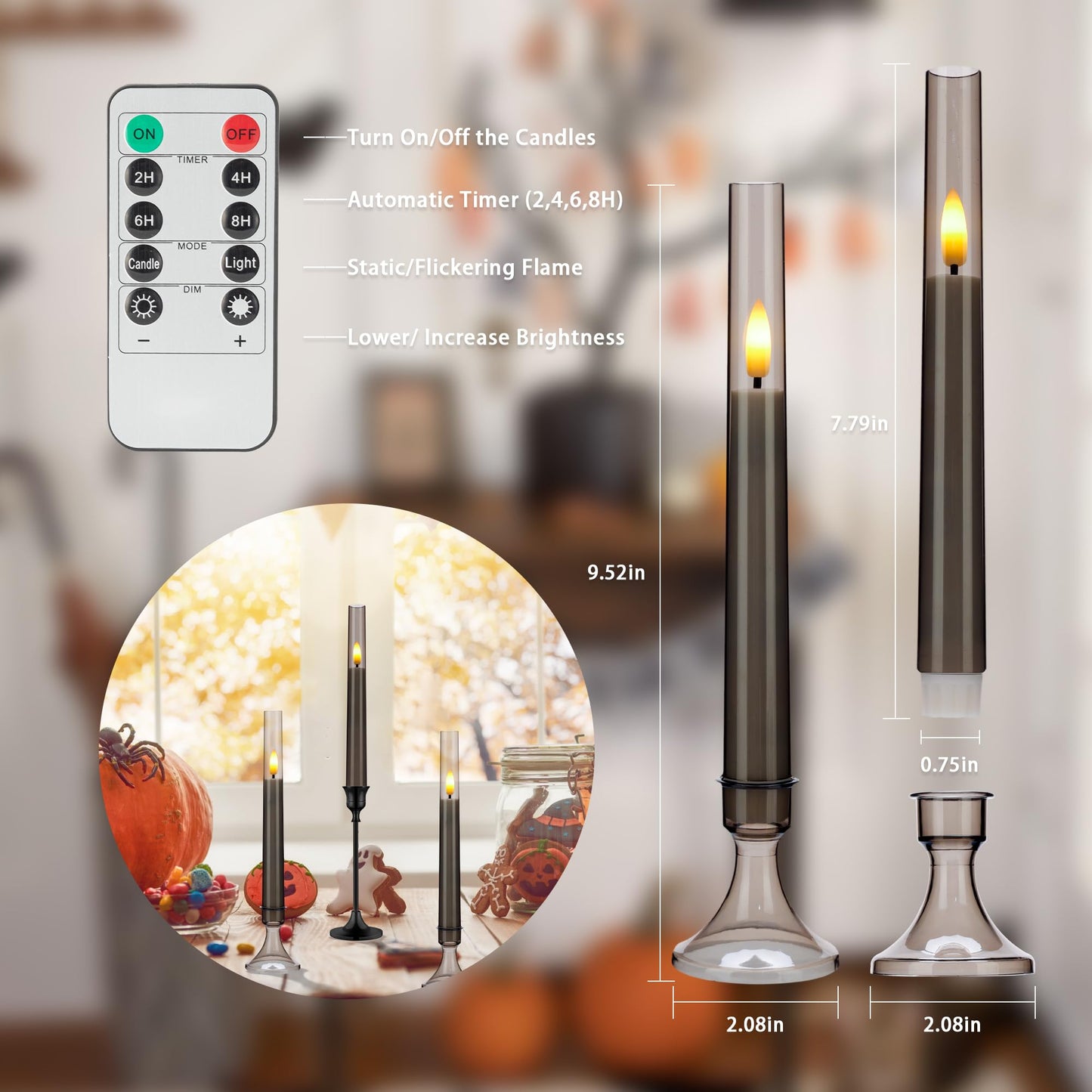 SEHNSY Flameless Taper Candles with Remote and Timer, Battery Operated Window Candles, 6 Pack LED Acrylic Candlesticks with Holders for Home Decor, Christmas Window Decor