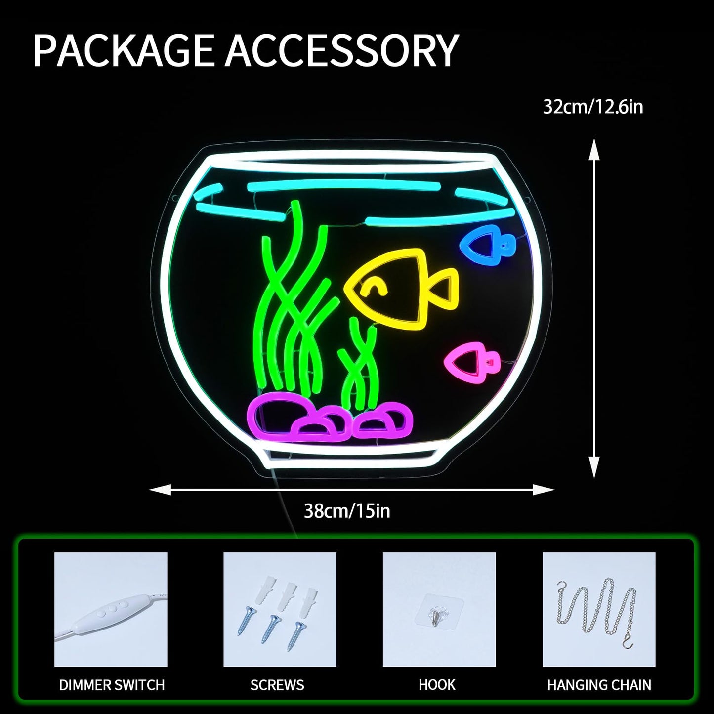 Virlusy Fish Tank Neon Sign for Wall Decor Dimmable Tropical Fish Led Light Signs Nature Aquarium Neon Light for Living Room Hotel Bar Cafe Party Man Cave Fish Shop Decoration USB Powered