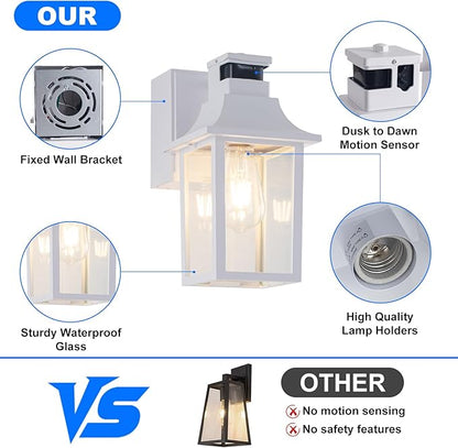 2 Pack White Porch Lights with GFCI Outlet, Dusk to Dawn Motion Sensor Outdoor Lighting, Waterproof Exterior Wall Sconces for House Front Door and Garage