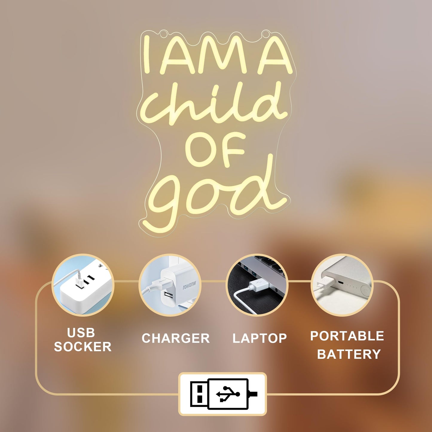 CoolGift Mart Divinely-Inspired Neon Sign - 'I Am a Child of God' Wall Art for Spiritual Home Decor | Inspiring Light for Bedroom, Nursery, or Worship Space