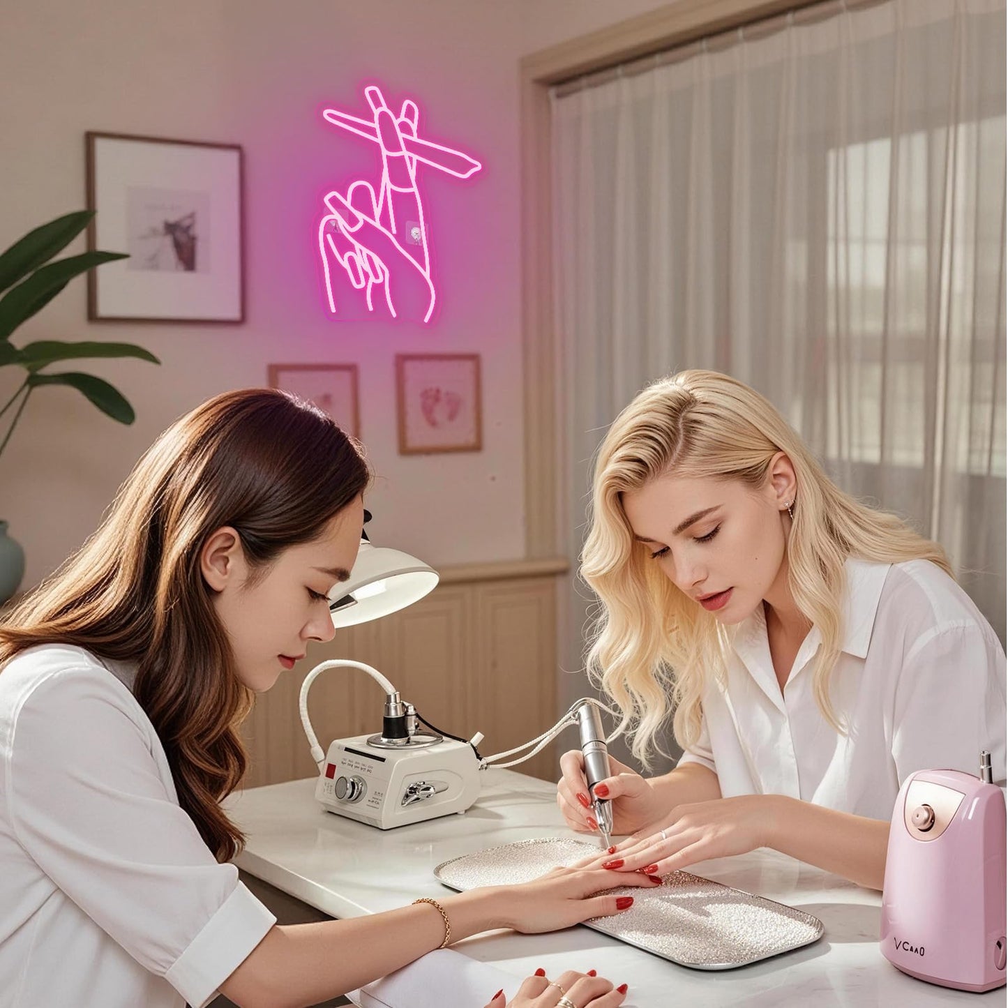 WLHOPE Pink Led Hand Neon Sign for Wall Decor Gesture USB Nail Hand Man Cave Neon Light Sign for Bedroom Home Bar Girls Room Nail Room Salon Party Decor Gift for Women