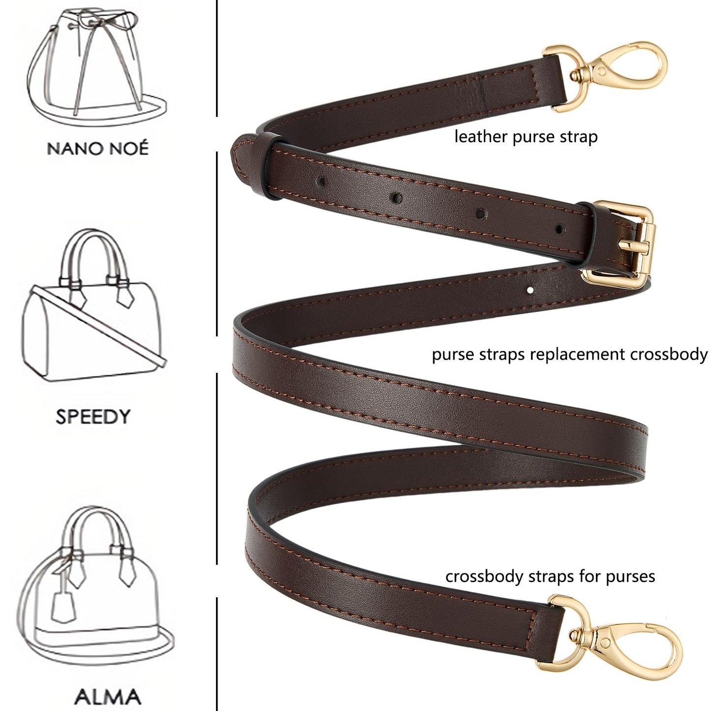 BAIXUEJI Leather Purse Strap Replacement Crossbody Handbag Long Adjustable