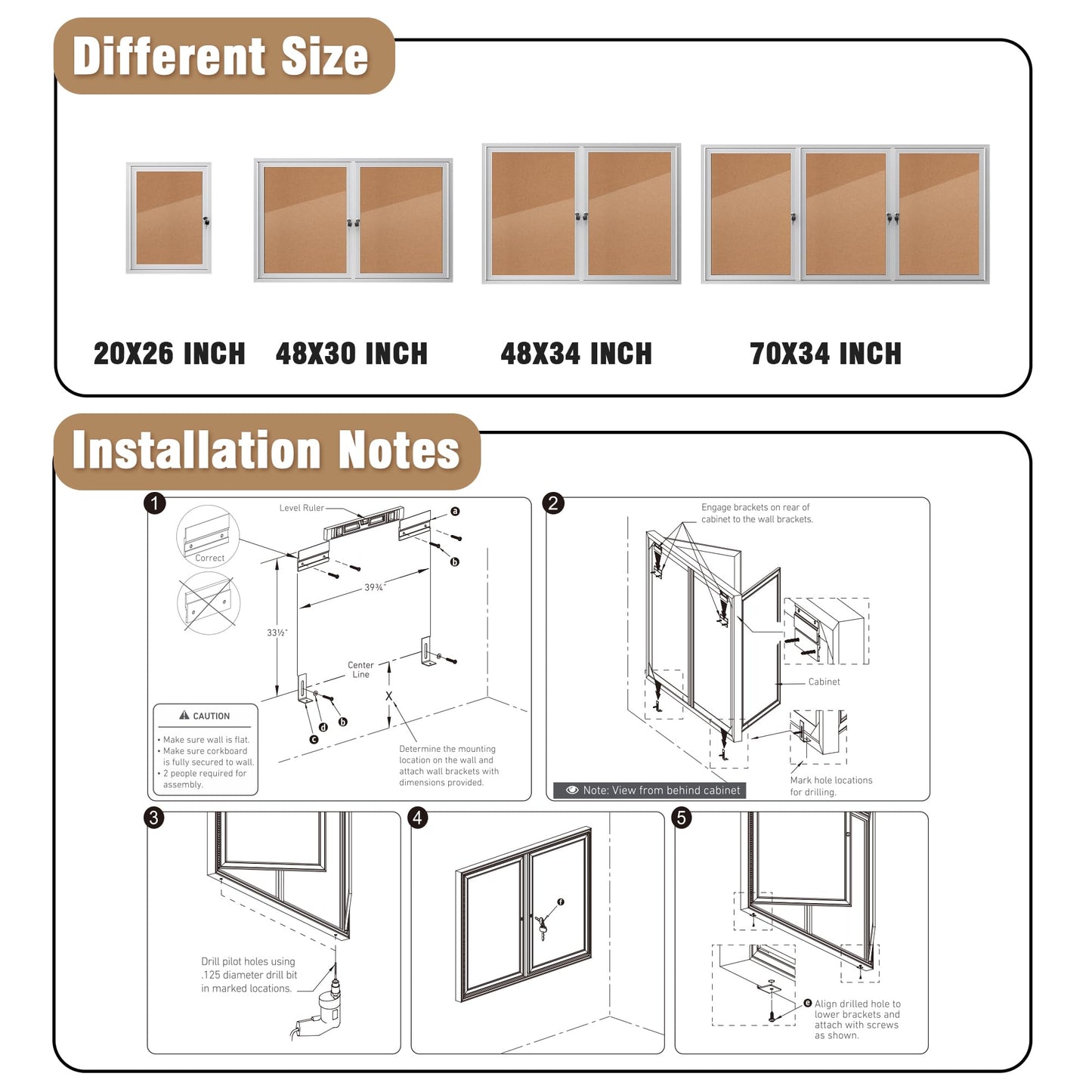 Mifuro 48"x30" Enclosed Bulletin Board, Outdoor Lockable Weather-Resistant Aluminum Cork Noticeboard for School & Office, Silver Frame w/Cork