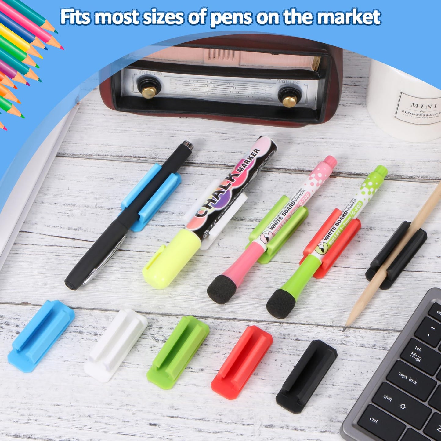 BOBOKA 20Pcs Pencil Holder for Desk, Adhesive Pen Holder for Classroom Clipboard Attachment, Silicone Pencil Holder & Marker Holder for School Office Desk Accessories, Teacher Supplies