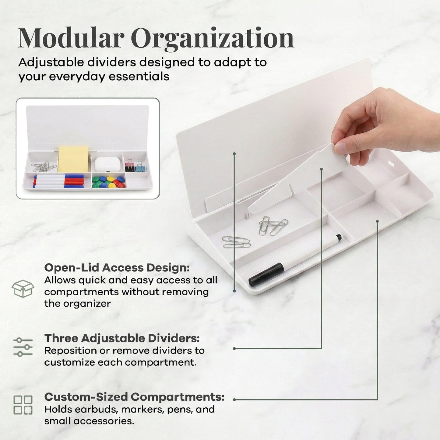 Birch Small Desktop Glass Whiteboard & Magnetic Calendar – Dry Erase Desk Pad Keyboard Stand with Storage, Adjustable Dividers, 3 Markers & Eraser – Office, Home & School (Cloud)