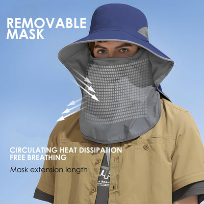 Outdoor Sun Hat Detachable Neck Face Flap UPF 50+UV Protection Visor Fishing Hats with Neck Flap for Men & Women Navy