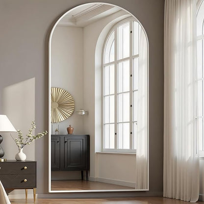 Arched Floor Mirror, 76 "x 34" Full Length Mirror Wall Mirrors Hanging or Leaning Arched-Top Full Body Mirrors with Stand for Bedroom, Dressing Room, White