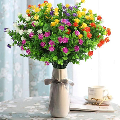 10 Bundles Artificial Flowers, Outdoor Gypsophila Baby's Breath Fake Flowers, UV Resistant Faux Greenery Shrubs Hanging Plants for Home Wedding Garden Porch Window Decoration (Round Leaves)