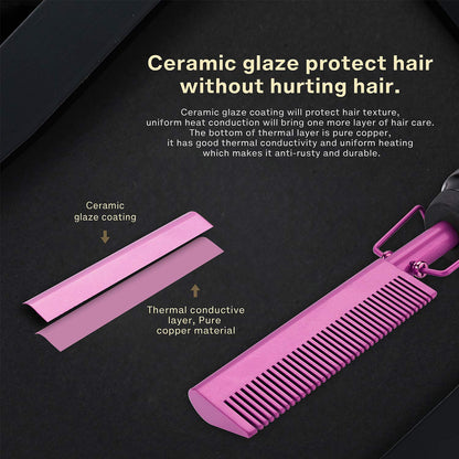 Electric Hot Comb Hair Straightener Heat Pressing Comb Curling Flat Iron Curler Hair Straightener Brush for Natural Black,Anti-Scald Beard Straightening Electric Press Comb