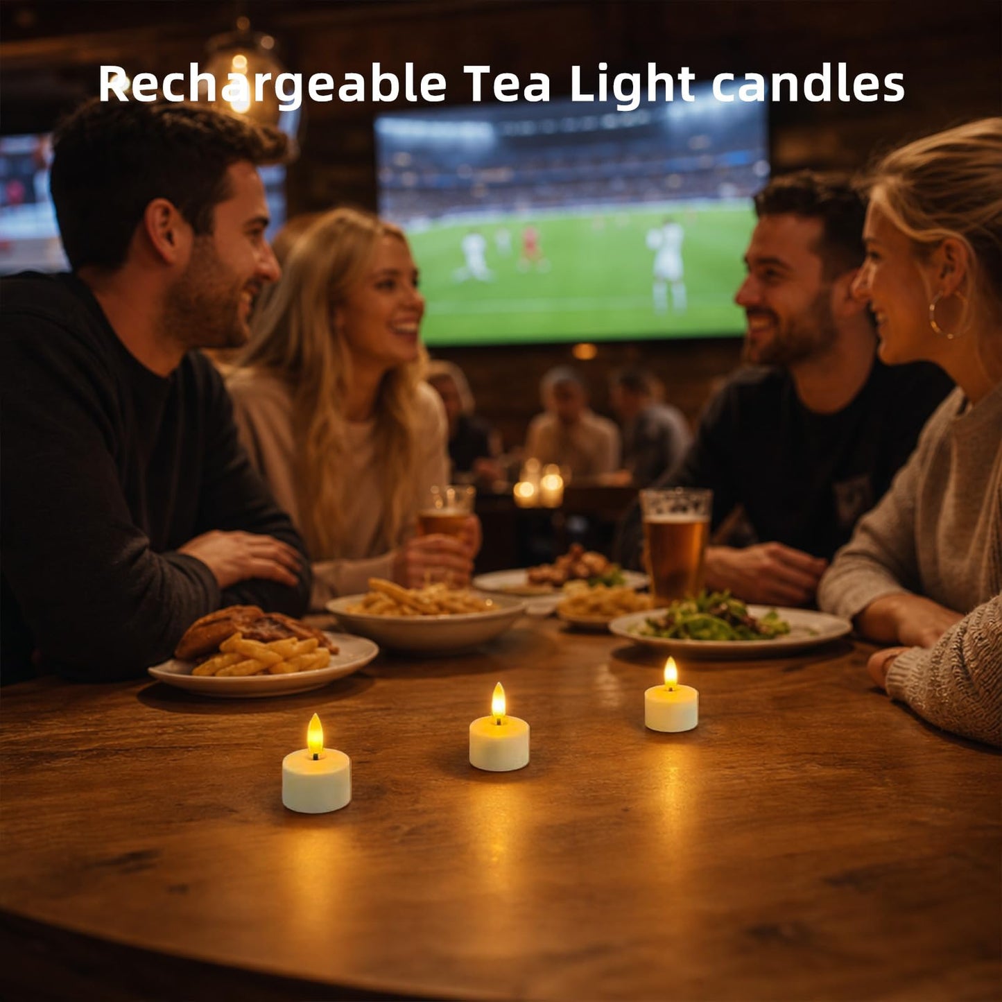 Utwickeln Rechargeable Flameless Candles (6-Pack, 1.5"×2" Each), 60H+ Runtime, Real Flame Effect, Battery-Free LED Pillar Candles for Soccer Watch Party, Home Decor, Wedding, Gift
