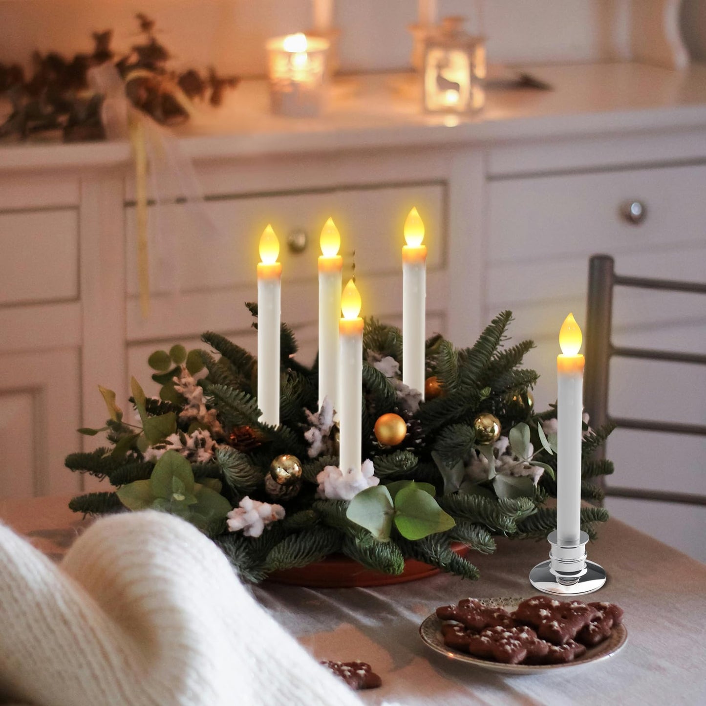 SunFunUSA LED Flameless Window Candles with Remote Timer-Battery Operated Realistic Flickering Candle Lights with Removable Silver Candlesticks Best Gift for Xmas Wedding Home Dinner Decor