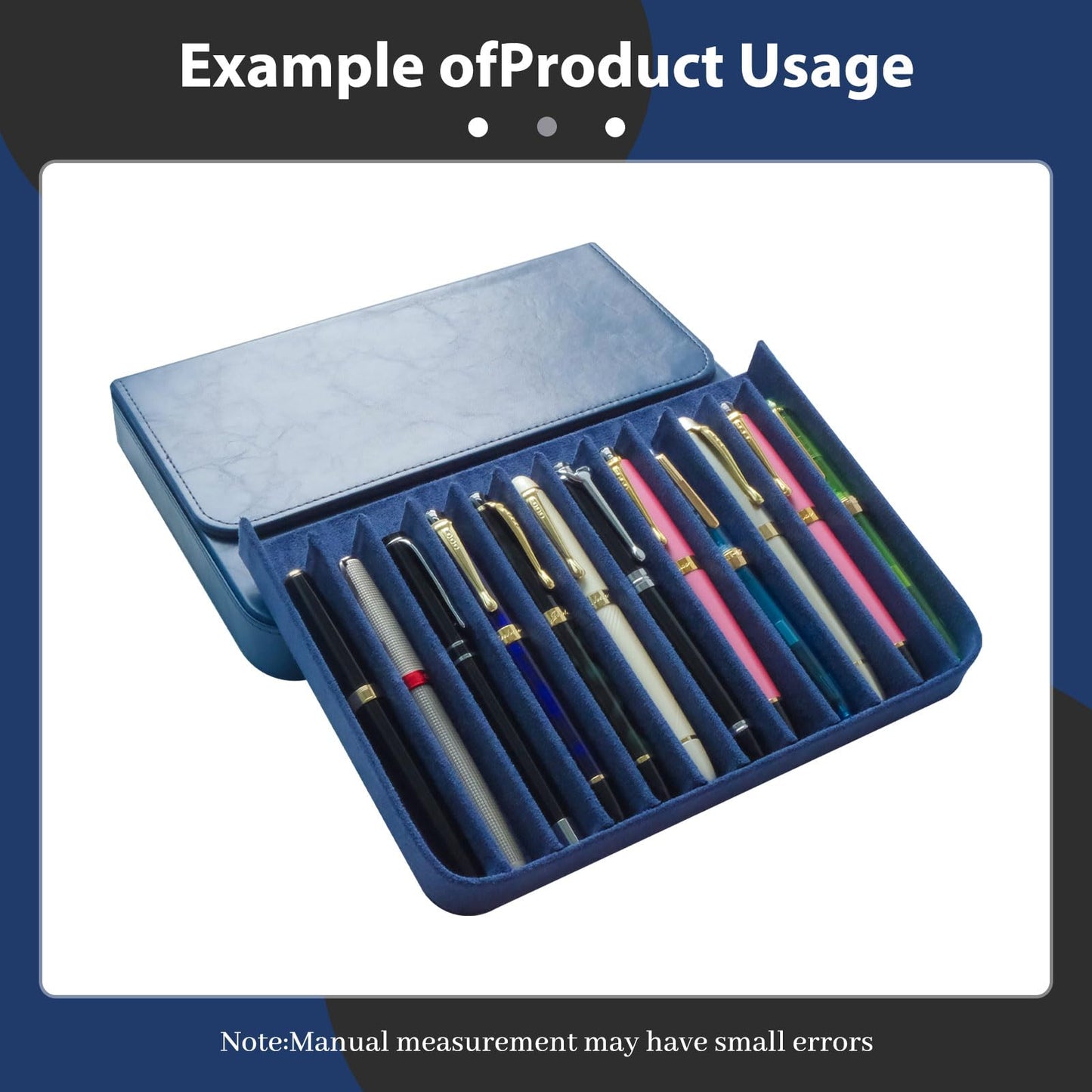 MIVLXLX PU Leather 12 Fountain Pen/Pencil Tray Case Organizer, Fashion Design, Handmade, Magnetic Closure with Drawer, Christmas Gift for Man/Woman/Office, 12 Slots(blue)