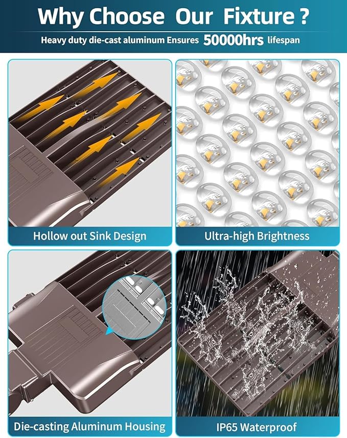 4PCS LED Parking Lot Lights 320W 250W 200W, LED Shoebox Light 5700K 5000K 4500K Arm&Slip Fitter Mount, DLC Listed Outdoor Pole Light with Photocell, IP65 Commercial Street Area Flood Lighting 100-277V